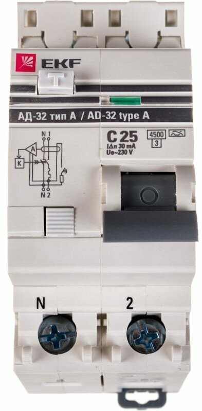 Дифференциальный автомат EKF PROxima АД-32 1P+N 25А 30мА C т. А 4_5кА