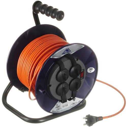 Удлинитель Партнер Электро без заземления 30 м на катушке 2,2 кВт 4 розетки ПВС 2х1 кв. мм IP44