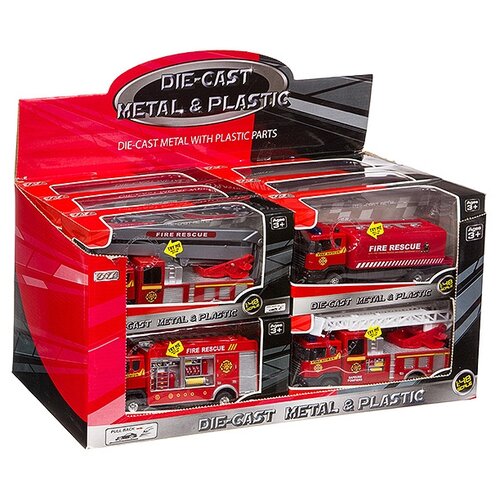 Инерционный набор металл, автобус, спасательная техника, 12 шт в дисплее, цена за 1 шт. (А56085)