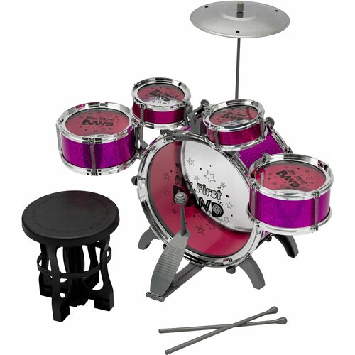 Детская барабанная установка (300b) красная со стульчиком