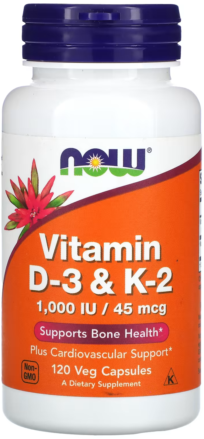 Витамин Д 3 и K 2 для укрепления иммунитета Now Vitamin D3 & K2 1000 IU 45 мкг. 120 капсул