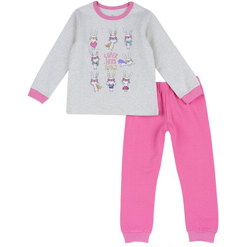 фото Пижама chicco, брюки, лонгслив, манжеты, брюки с манжетами, рукава с манжетами, пояс на резинке, размер 128, розовый, бежевый