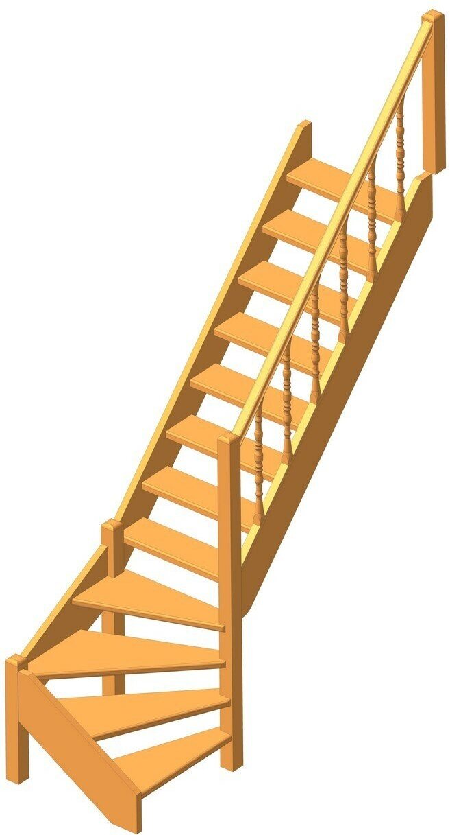 Деревянная межэтажная лестница ЛЕС-07 2470-2675 проем 2360-830, Сосна