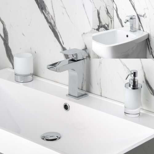 Комплект смесителей для раковины с каскадным изливом и для биде с донными клапанами ALPI UNA UN45276