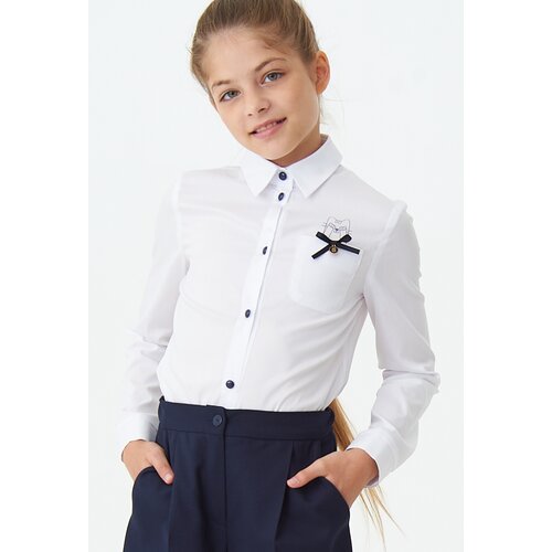 Блуза SMENA, на пуговицах, длинный рукав, размер 122/60, белый