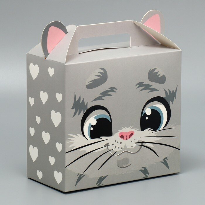 Дарите Счастье Коробка подарочная складная, упаковка, «Котик», 23 х 20 х 10 см