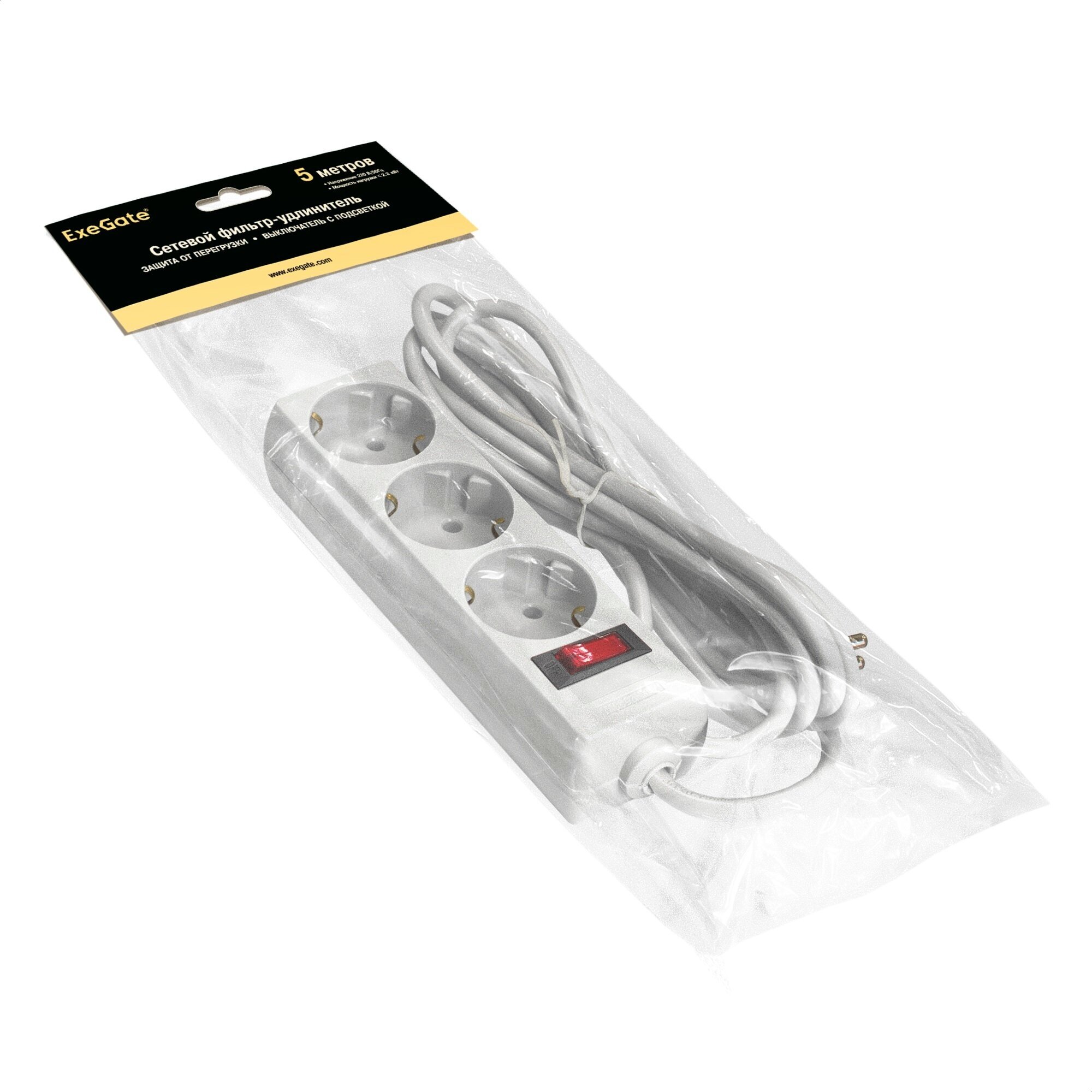 Сетевой фильтр ExeGate SP-3-5, 3 розетки, 5 м, White - фото №8