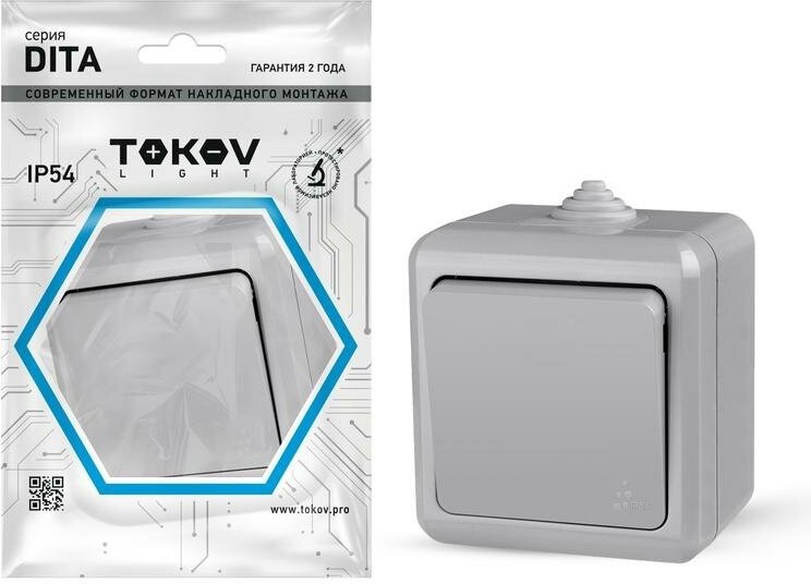 Выключатель 1-кл. ОП Dita IP54 10А 250В сер. | код.TKL-DT-V1-C06-IP54 | TOKOV ELECTRIC (2шт.в упак.)