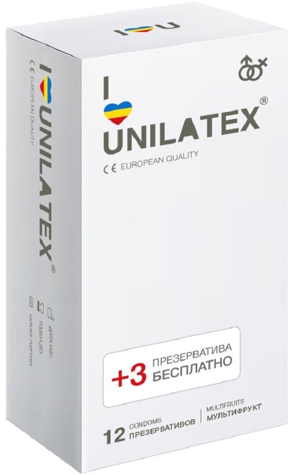 Unilatex / Презервативы Unilatex Multifruits 12+3 шт, фруктовые, цветные.