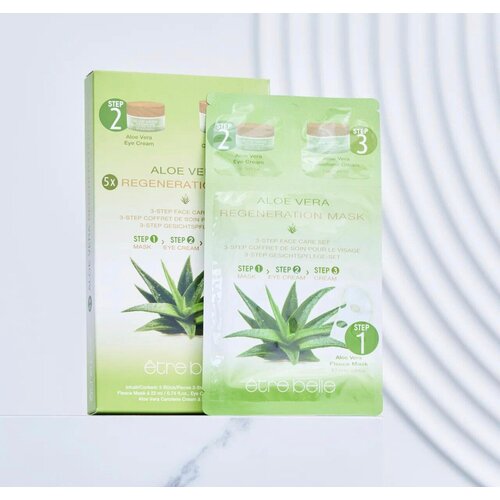 Etre Belle Aloe Vera 3-Step Face Care Set/ 3-х шаговый набор по уходу за лицом Алоэ Вера, 5 шт/ Маска/ Крем для глаз/ Крем для лица набор средств для лица etre belle набор масок для лица алоэ вера 3 х шаговый aloe vera 3 step face care set