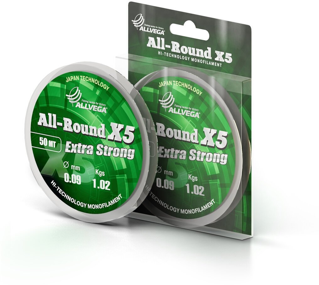 Леска монофильная ALLVEGA "All-Round X5" 50м 0,09мм (1,02кг) прозрачная