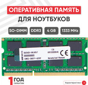 Модуль памяти Kingston SODIMM DDR3, 4ГБ, 1333МГц, 1.5В, 204PIN, PC3-10600