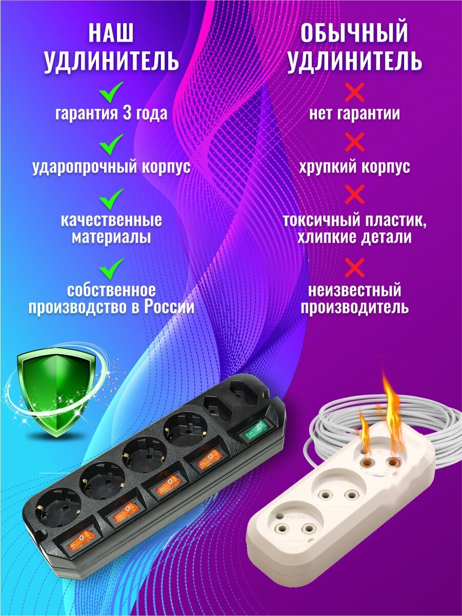 Удлинитель с индивидуальными выключателями MOST A16, 6 розеток, 16А 3500 Вт черный 1.6м — фото 1