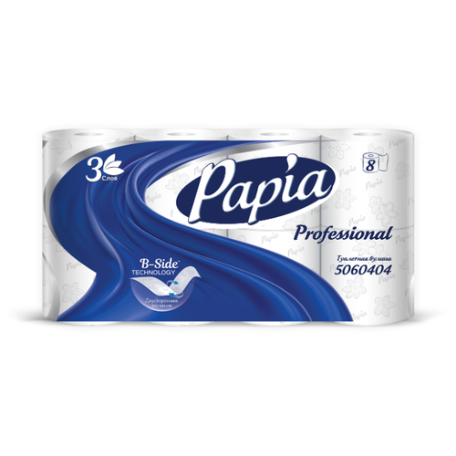 фото Туалетная бумага Papia Professional белая трехслойная, 8 рул.