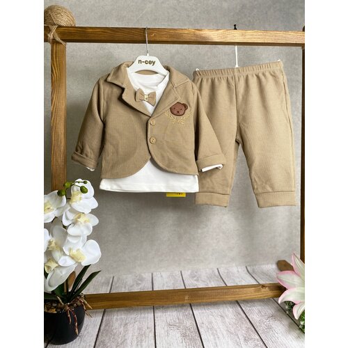 Комплект одежды   для мальчиков, пиджак и свитшот и брюки, нарядный стиль, размер 74-80, бежевый