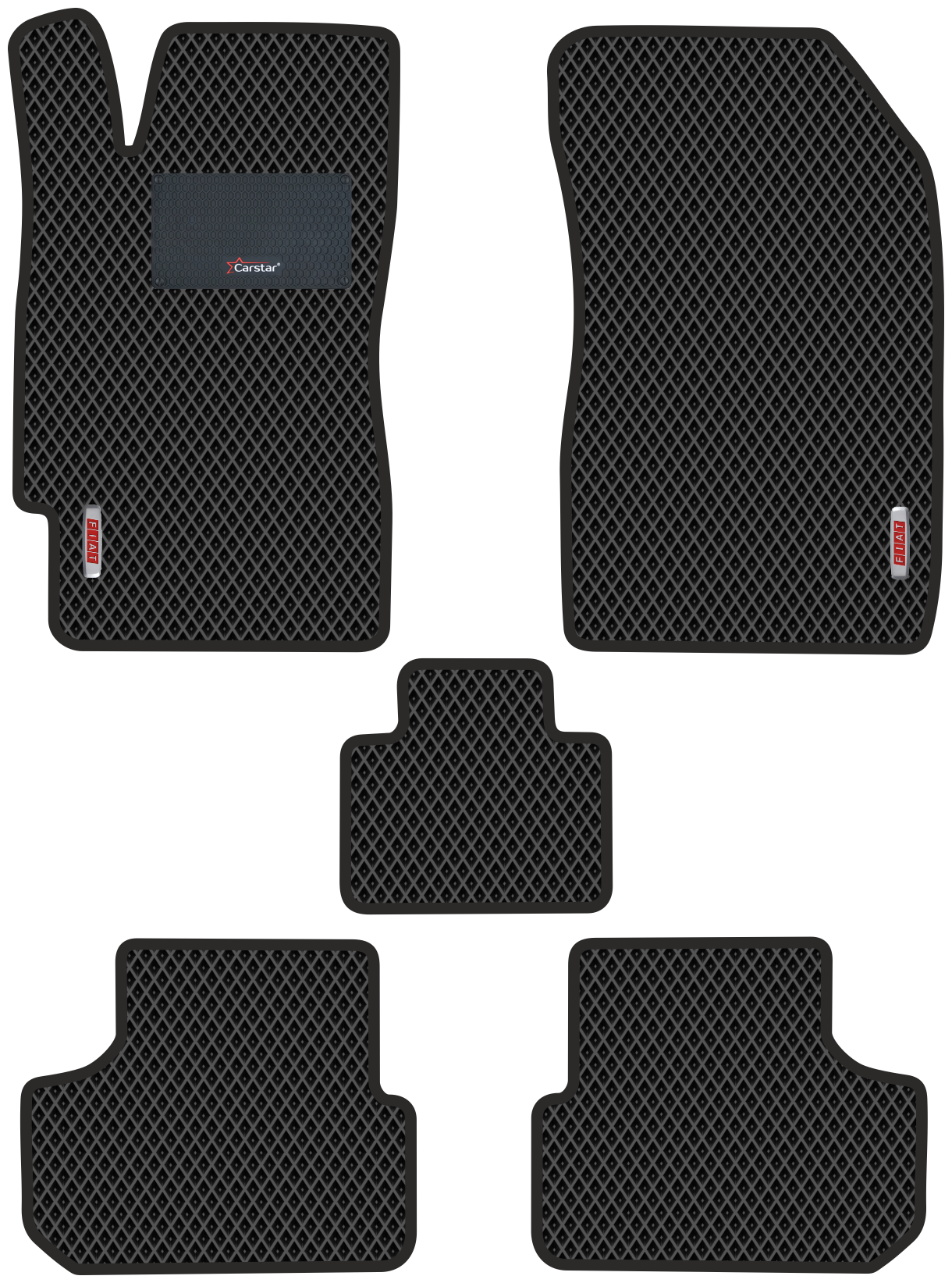Автомобильные коврики EVA для Fiat Albea (2002-2012) с каучуковым подпятником и 2 эмблемами Fiat чёрные с чёрным кантом ячейка - ромб