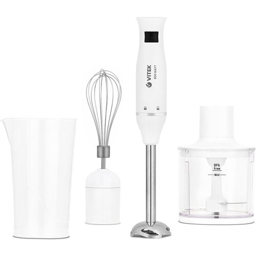 Блендер погружной 800ВТ 4ПРЕДМЕТА чаша 450МЛ стакан 700МЛ венчик 1 скор МЕТ нога VITEK новинка 4203₽