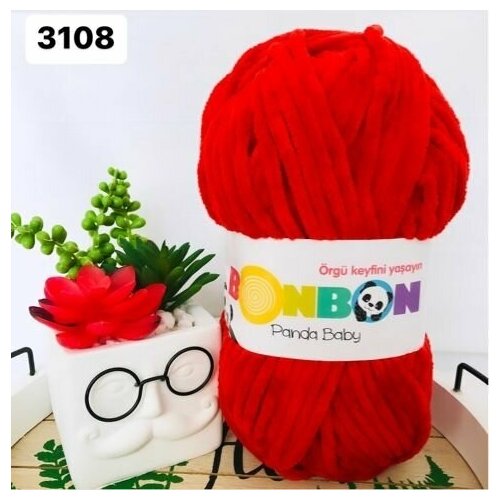 Пряжа плюшевая Bonbon Panda Baby/Бонбон панда Беби/Бэби - красный N 3108, 120м/100гр, 100% микрополиэстр, 1 шт. Пряжа для игрушек, пледов и одежды.