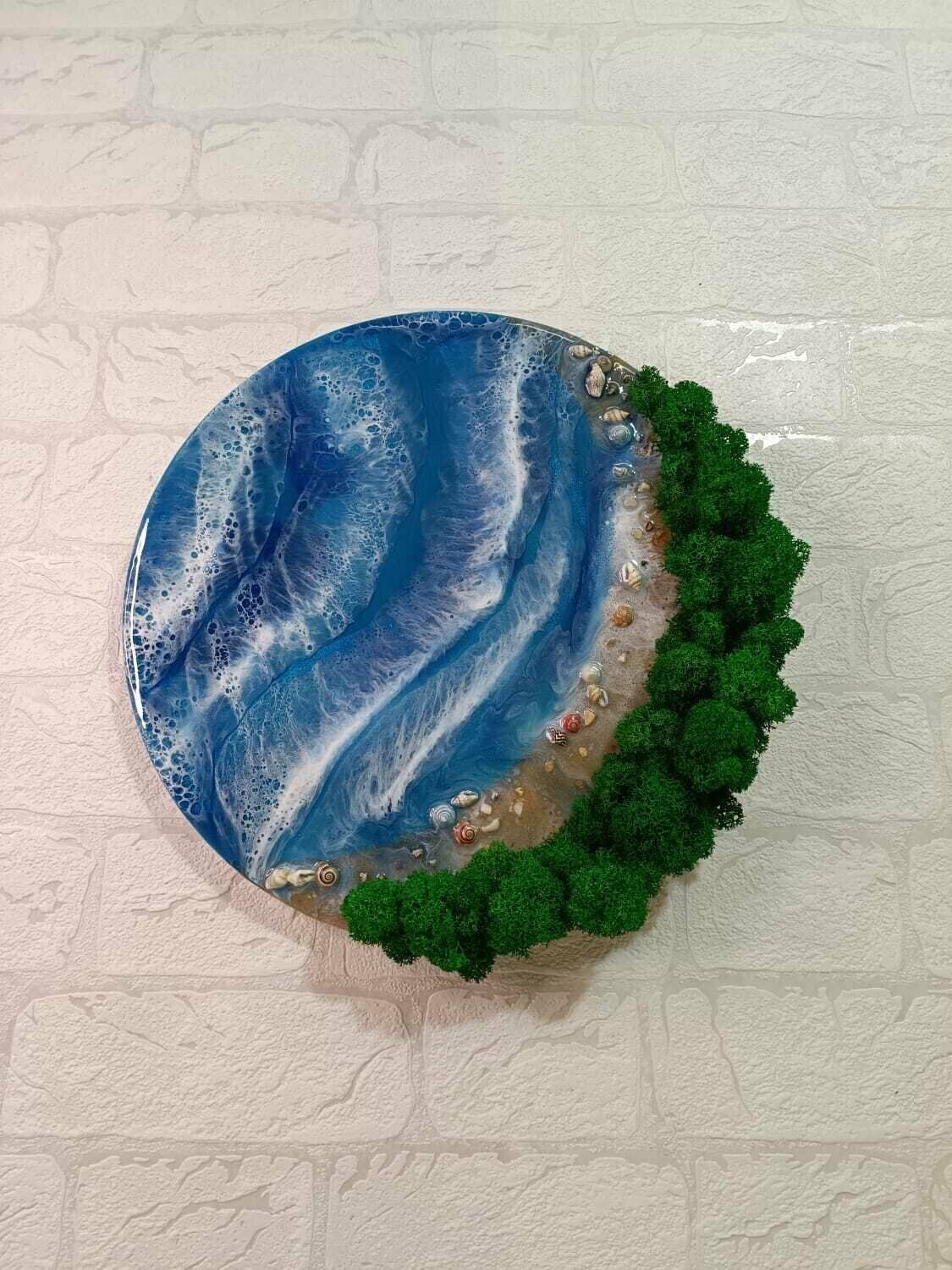 Картина 30 см ручной работы "Улыбка океана" со стабилизированным мхом/картина на стену/в подарок /для дома