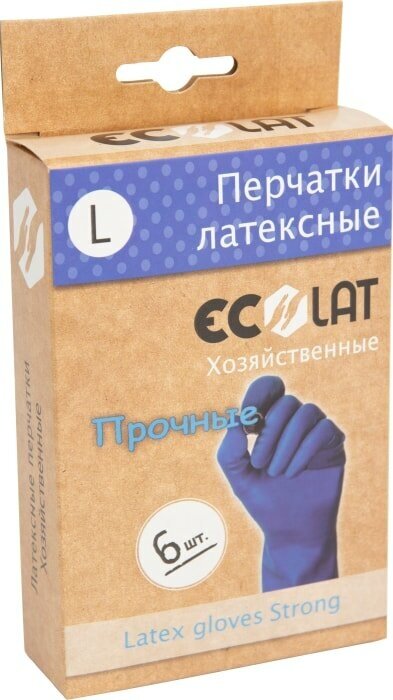 Перчатки EcoLat Хозяйственные латексные синие размер L 6шт - фото №6