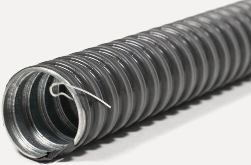 Изображение товара Металлорукав гофроматик в ПВХ изоляции МРПИ НГ 18 черный с протяжкой {zeta44404} (упак 50 м)