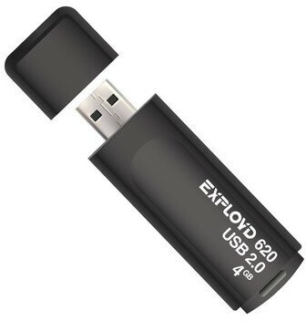 Флешка Exployd 620, 4 Гб, USB2.0, чт до 15 Мб/с, зап до 8 Мб/с, чёрная