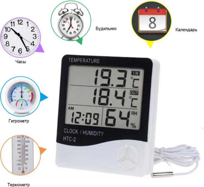 Цифровой термометр гигрометр часы- метеостанция. - фотография № 2