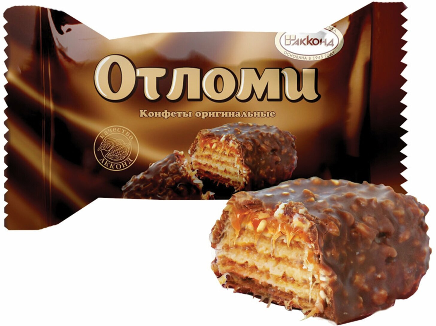 Конфеты шоколадные акконд "Отломи" вафельные с молочной карамелью, 360 г, пакет