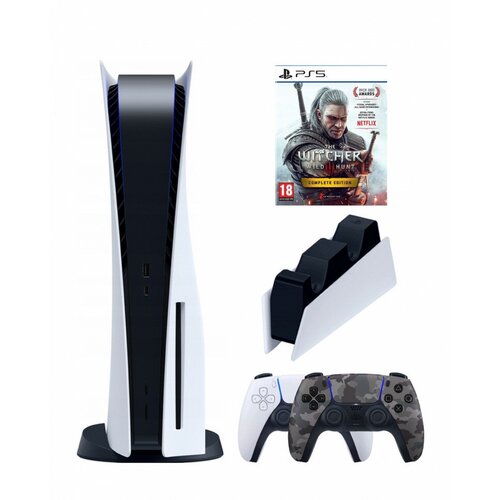 PS5 (ПС5) Игровая приставка Sony PlayStation 5 (3-ревизия)+2-й геймпад(военный)+зарядное+Игра Witcher 3, 825 ГБ игровая приставка sony playstation 5 3 ревизия 2 й геймпад красный зарядное the last of us part i 825 гб