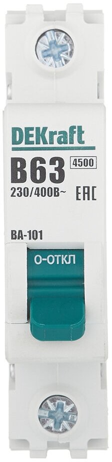 ВА-101 11012DEK Автоматический выключатель однополюсный 63А (4.5 кА, B) Упаковка (12 шт.) DEKraft - фото №2