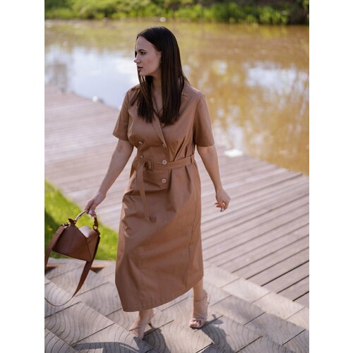 Платье сафари Modress, хлопок, повседневное, полуприлегающее, миди, размер 54, коричневый