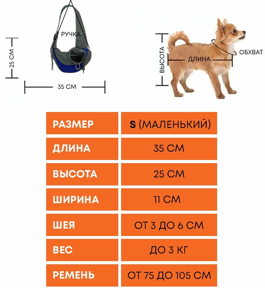 Слинг-переноска для кошек и собак до 3кг размер S (35х25 см) - фотография № 5