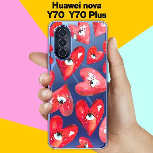 Силиконовый чехол на Huawei nova Y70 / Huawei nova Y70 Plus Сердца / для Хуавей Нова Ю70 / Нова Ю70 Плюс силиконовый чехол на huawei nova y70 huawei nova y70 plus горы для хуавей нова ю70 нова ю70 плюс