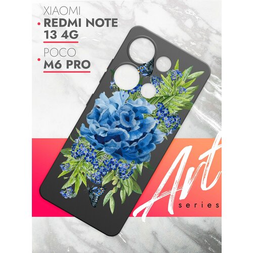 Чехол на Xiaomi Redmi Note 13 Pro 4G/Poco M6 Pro (Редми Ноте 13 Про 4г) черный матовый силиконовый с защитой камер, Brozo (принт) Синий Колокольчик чехол на xiaomi redmi note 13 pro 4g poco m6 pro ксиоми редми ноте 13 про 4г черный книжка экокожа подставка магнит book case brozo принт капибара