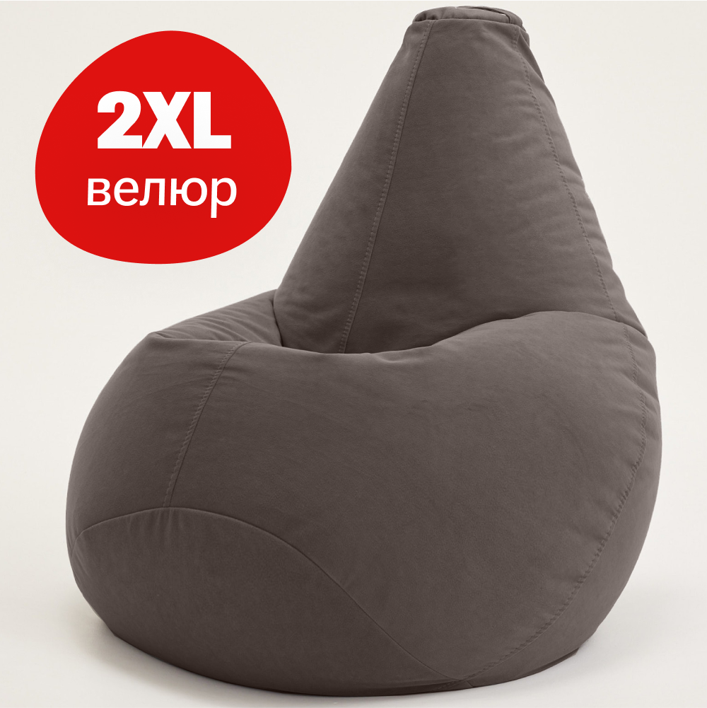 Кресло-мешок груша Bean Joy, размер ХXL, мебельный велюр, горький шоколод