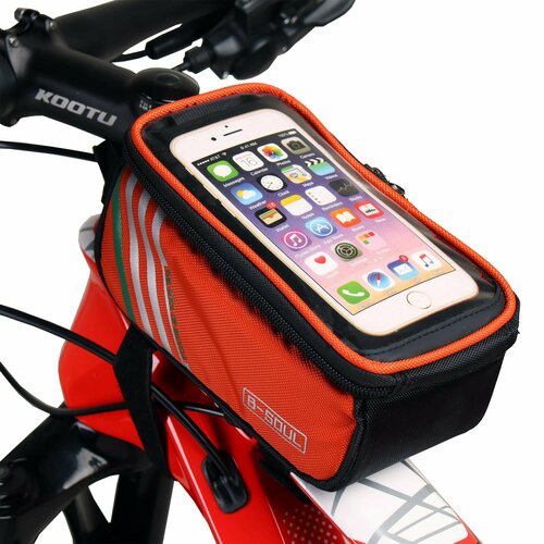 Сумка велосипедная на раму с отделением для смартфона оранжевая 185х10х9см 880₽
