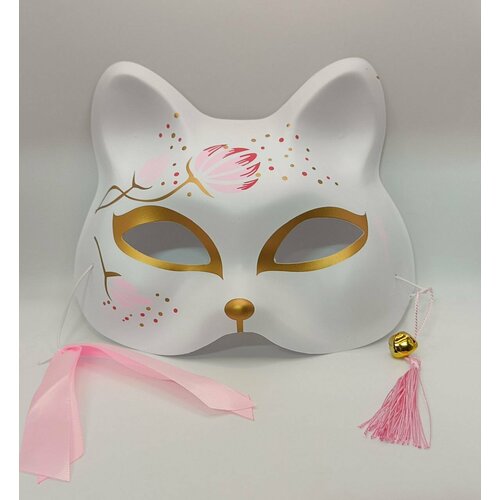 Карнавальная маска кошки бело-розовая