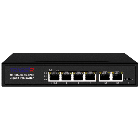 Коммутатор неуправляемый TRASSIR с 4 PoE портами (10/100/1000 Мбит/с (Base-T)), 2 Uplink (10/100/1000 Мбит/с (Base-T)) - фото №1