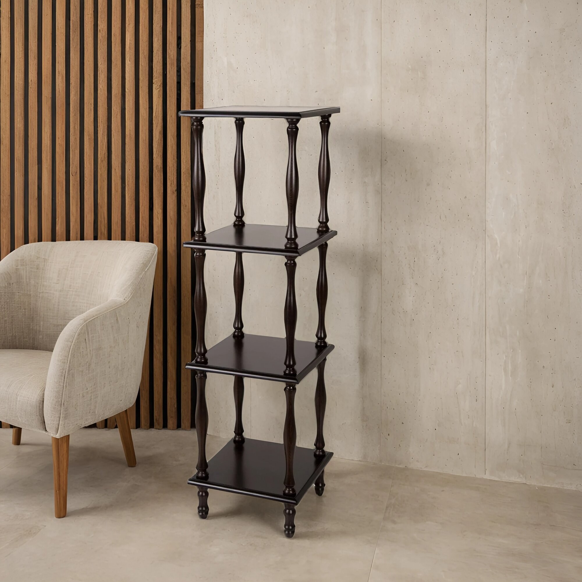 Этажерка IFERS П 8 напольная, 4 полки, для гостиной, цвет венге — фото 1