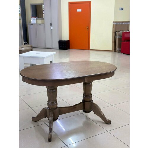 Стол ПРЕЗЕНТ 1300*800/400 темный орех . столешница мдф+ ножки массив березы . раздижном виде 1700*800. форма овальная