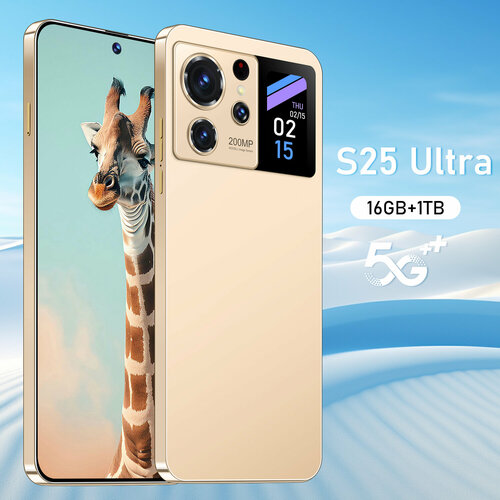 Смартфон S25 Ultra поддержка русского языка дополнительный экран сеть 5G память 16 ГБ 1 ТБ NFC Android 13 золотой 7366₽