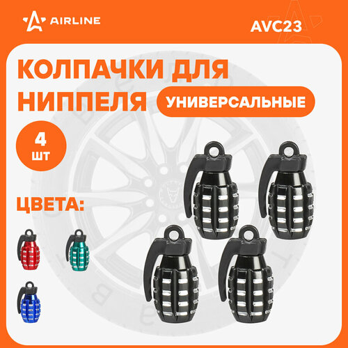 фото Колпачки на шинный вентиль k-5, черные, металл, 4 шт. avc23 airline
