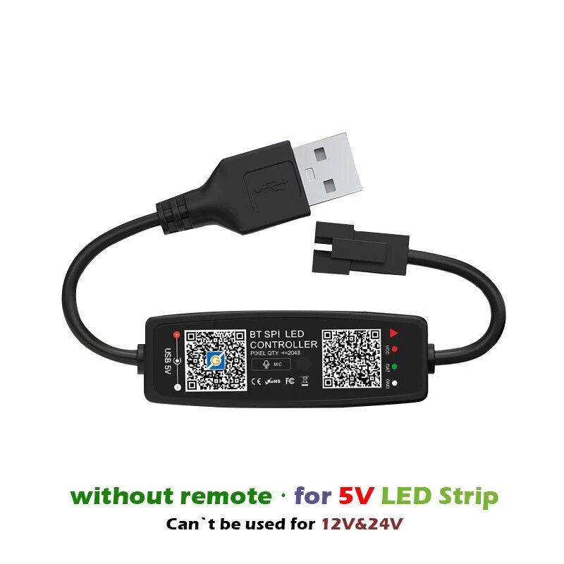 RGB контроллер WS2812B Bluetooth для светодиодной ленты, USB5V no Remote