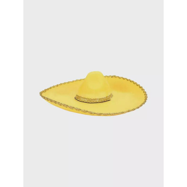 Сомбреро фетровая мексиканская карнавальная шляпа желтая с золотистой окантовкой и большими полями
