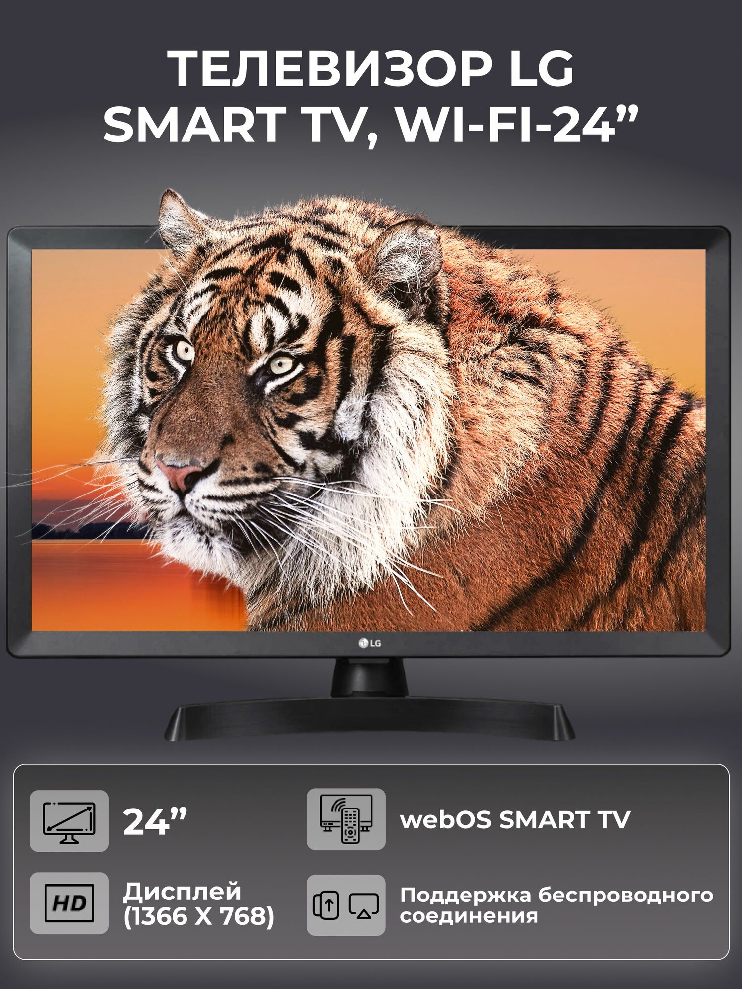 Телевизор LG 24 дюйма HD, черный, 24TQ510S-PZ