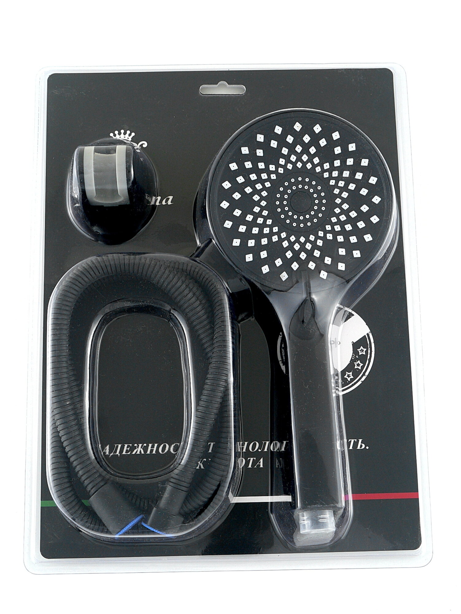 Лейка для душа DIADONNA, пластик, матовая, круглая, 3 режима, черная — фото 1