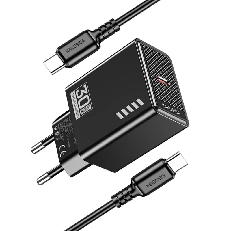 Кабель kakusiga, для быстрой зарядки, USB Type-C PD30W QC3.0 | black — фото 1