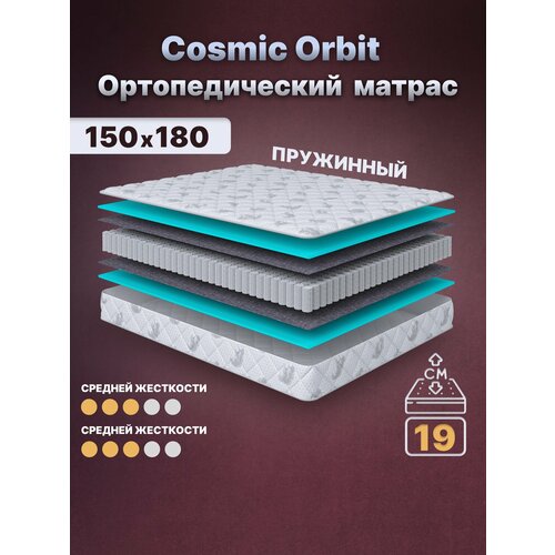 фото Матрас с независимыми пружинами 150х180, для кровати, cosmic orbit анатомический, 19 см, двуспальный, средней жесткости