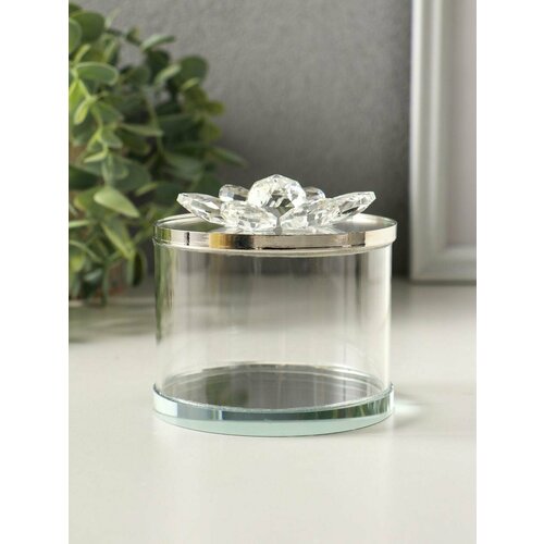 Шкатулка стекло с металлическим ободком Лотос серебро 82х82х85 см 810₽