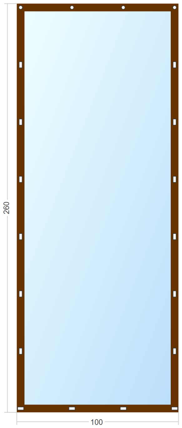 Мягкое окно Софтокна 100х260 см съемное, Скоба-ремешок, Прозрачная пленка 0,7мм, Коричневая окантовка, Комплект для установки - фотография № 3